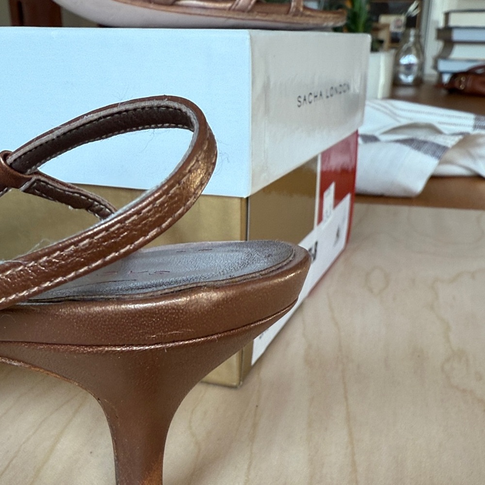 Sacha London Bronze Strappy Heels with Rose Detail - Picture 13 of 16